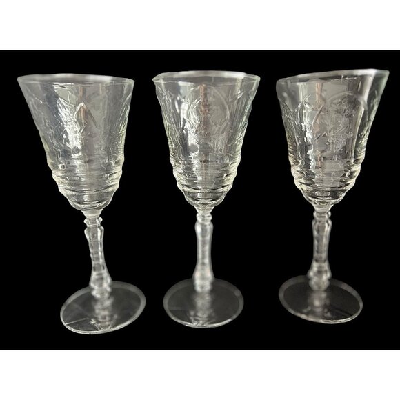 VTG 1950s Set/3 Libbey Rock Sharpe Water Goblets Normandy 3005 Stem 8”H Barware - Picture 2 of 4